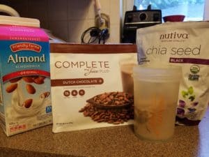 Chocolate Complete with chia seeds and unsweetened almond milk
